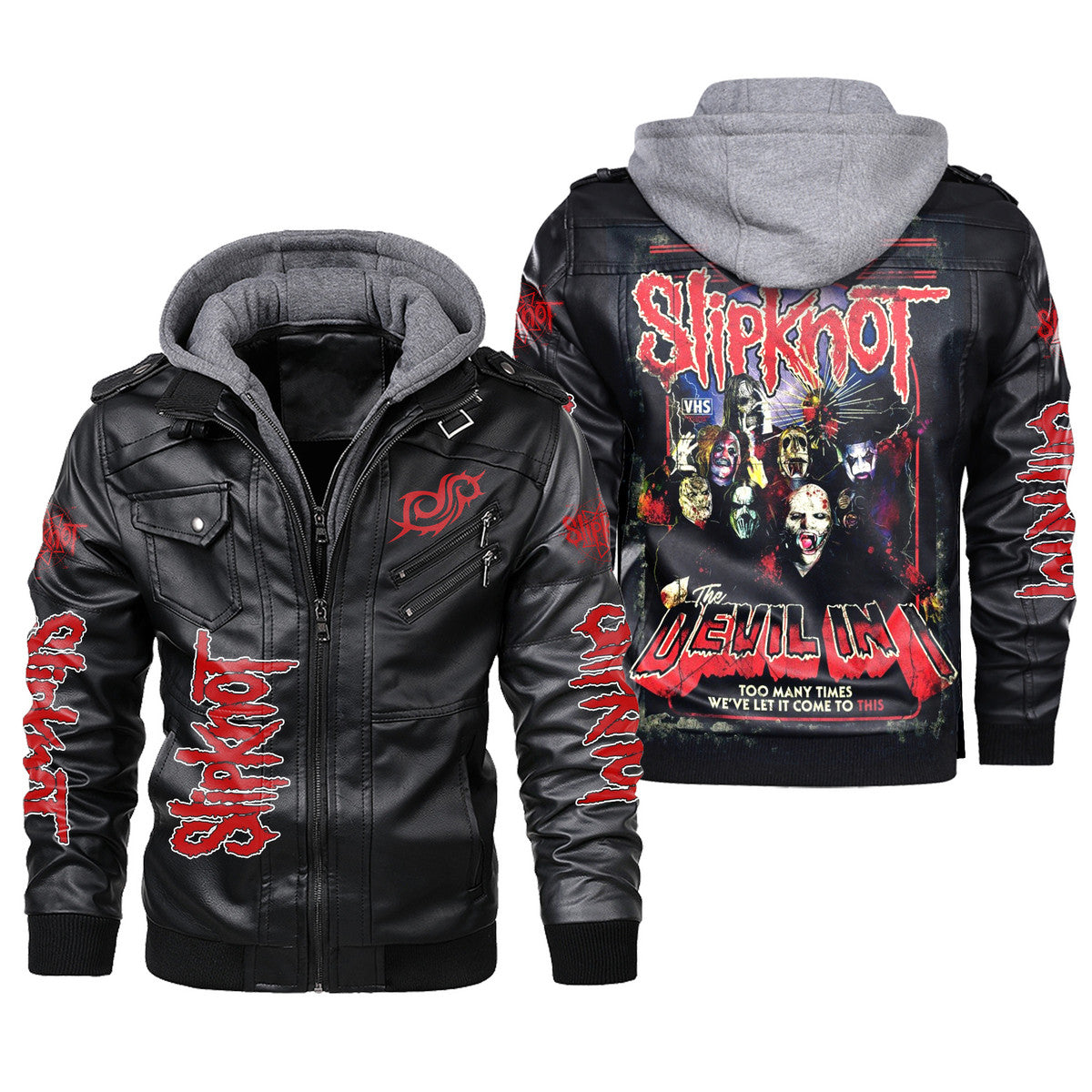 Sk Leather Jacket 2 with Hood Black Q120205