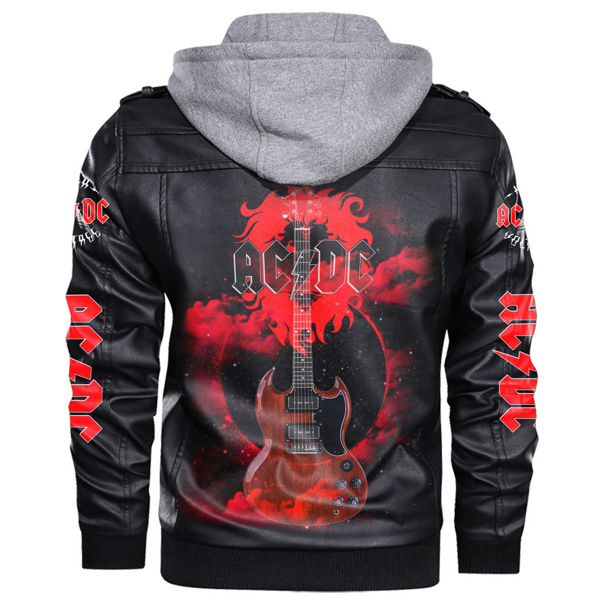 AC Rock n Roll Leather Jacket with Hood Black Q141202