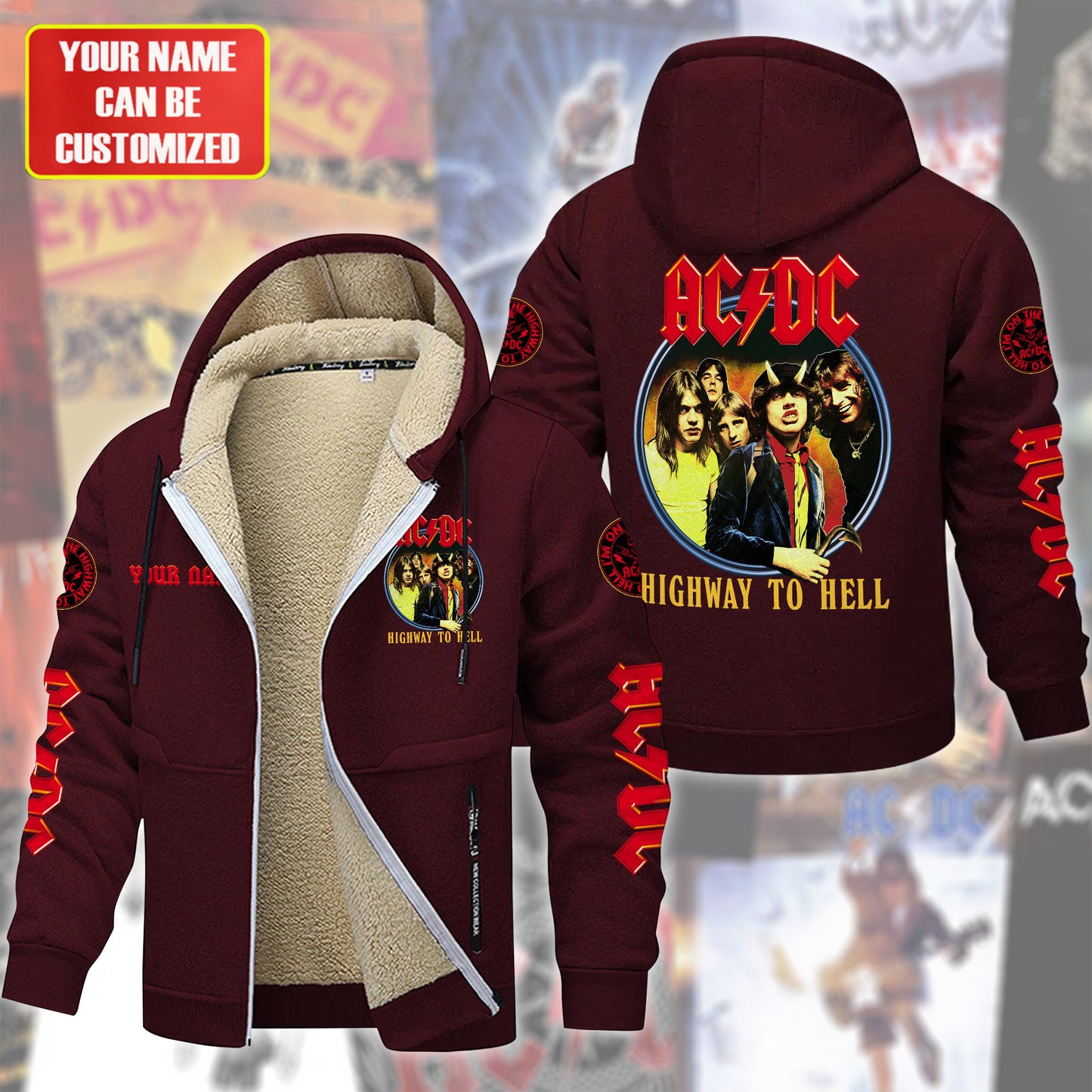 Personalized AC Highway To Hell Fleece 3D Unisex Hooded Jacket