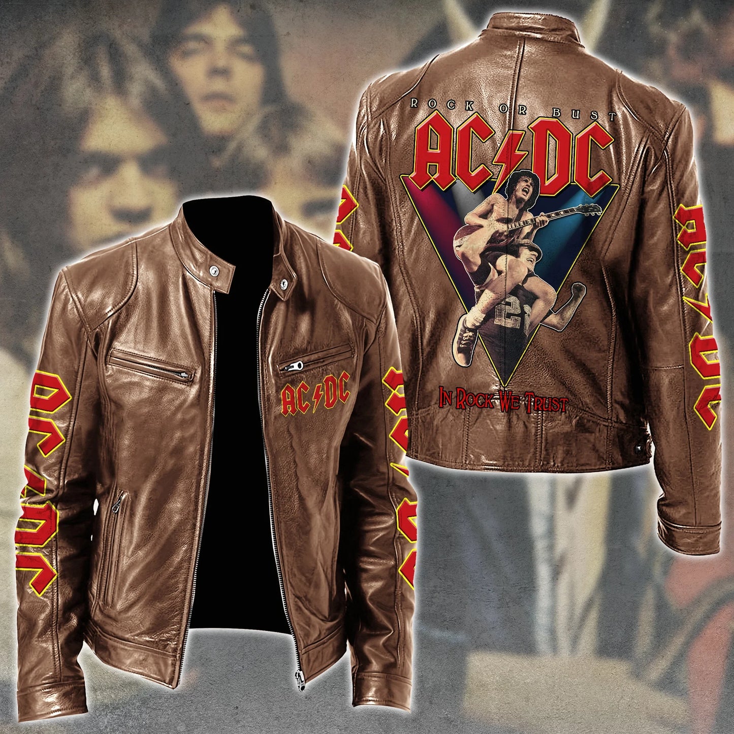 AC Rock Zipper Collar Leather Jacket V6
