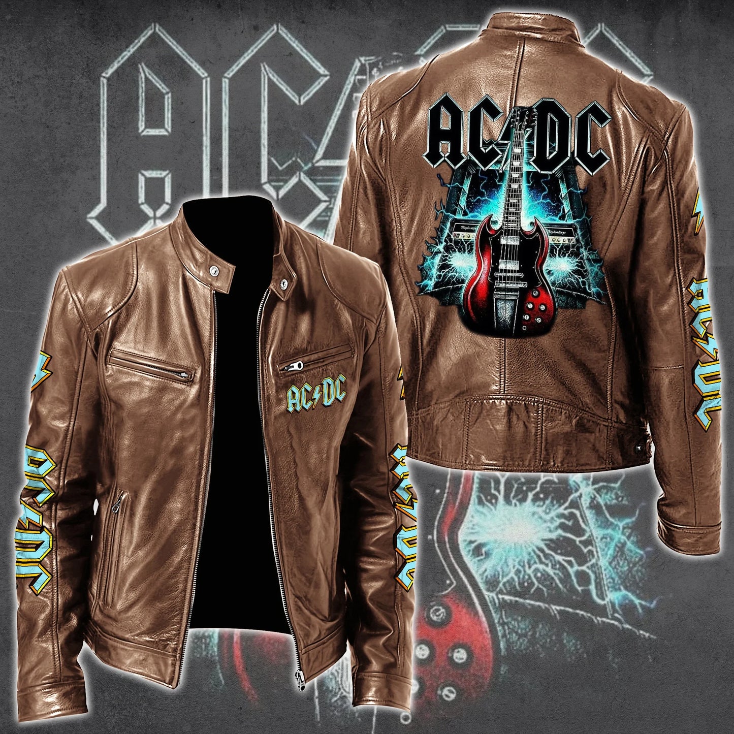 AC Rock Zipper Collar Leather Jacket V10
