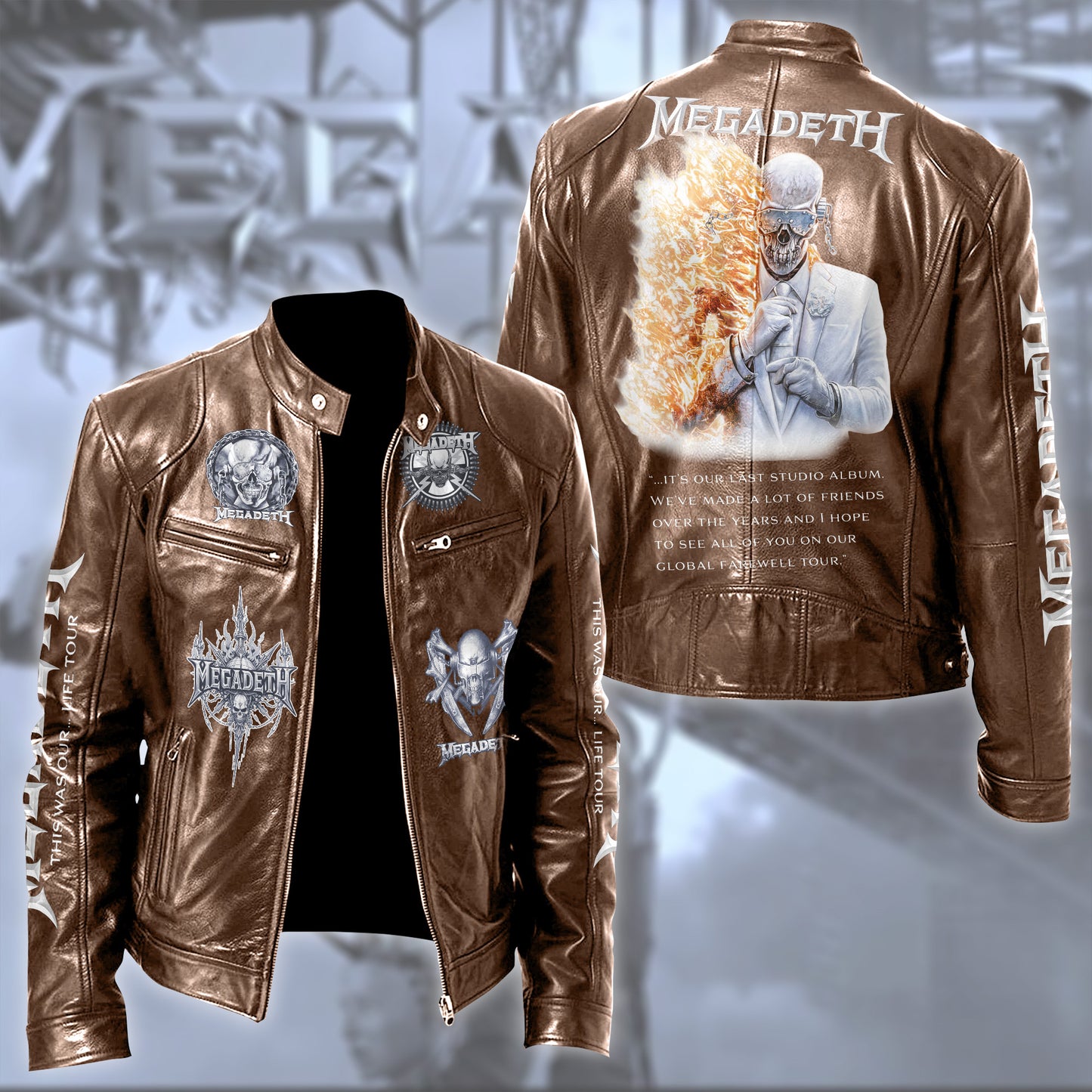 Personalized MGD Farewell Tour Zipper Collar Leather Jacket