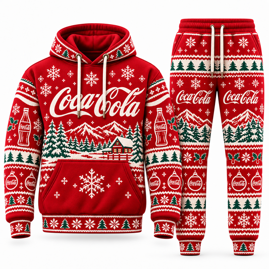 Cola Christmas All Over Printed Hoodie And Sweatpants Set