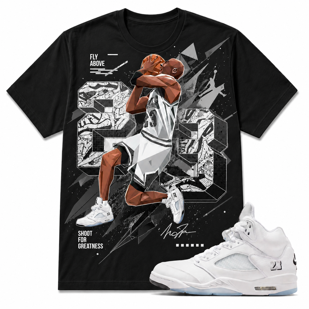 "23" Shirt To Match AJ 5 Metallic Silver, AJ 5 Matching Shirt