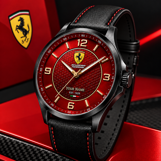 Personalized Scuderia Ferrar Racing Premium Luxury Leather Strap Watch