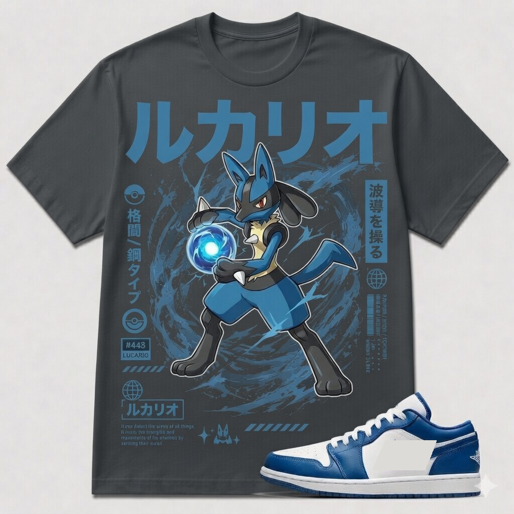 "LUCARIO" Shirt To Match AJ 1 Low 'Marina Blue, AJ 1 Matching Shirt