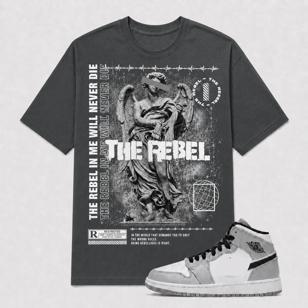 "THE REBEL" Shirt To Match AJ 1 Mid ‘Light Smoke Grey’, AJ 1 Matching Shirt
