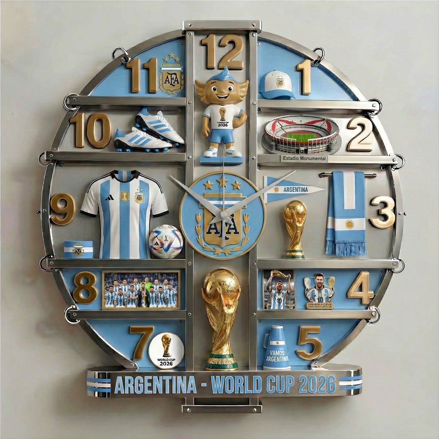 Argentina FF WC 2026 Decorative 3D Visual Effect Acrylic Wall Clock