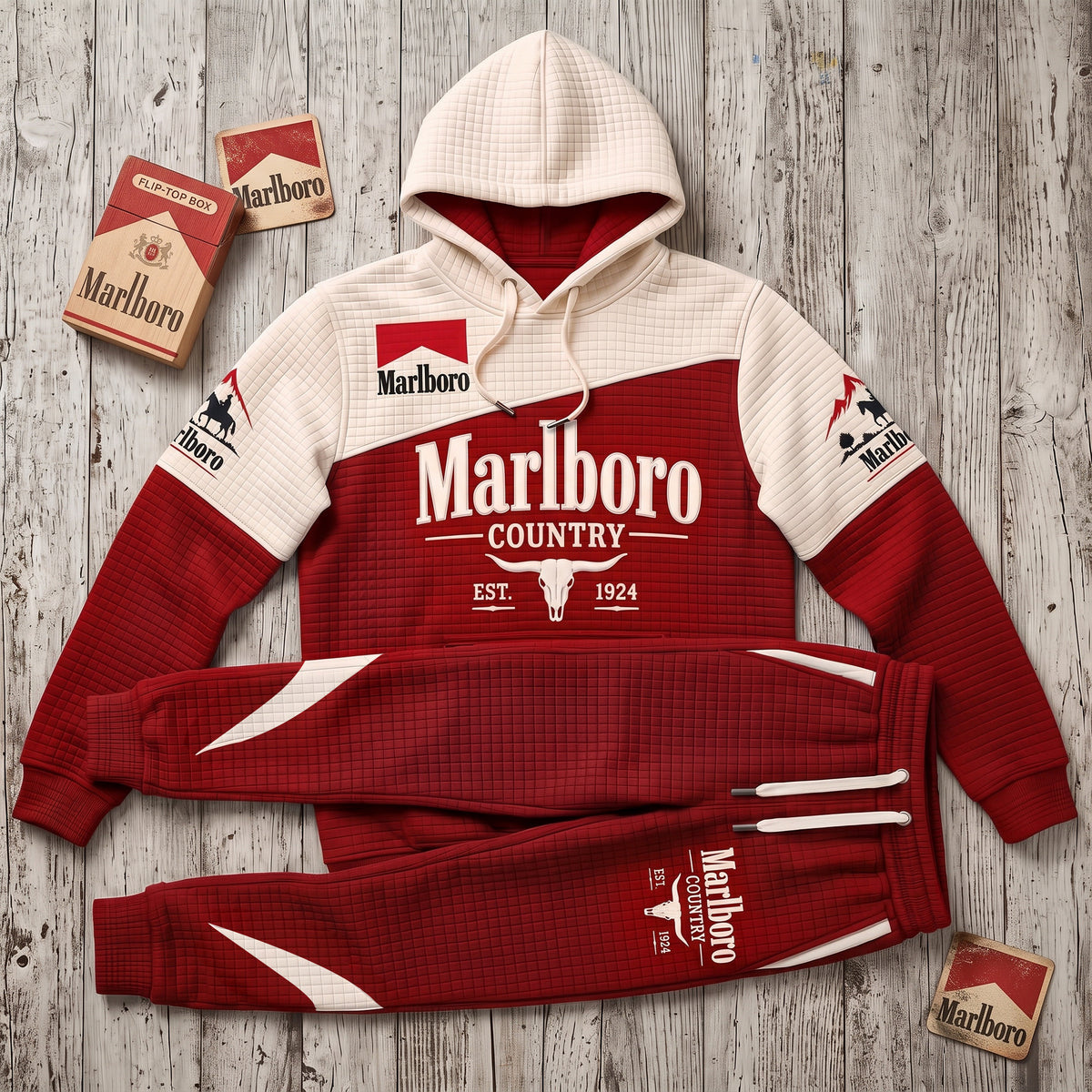 Marlbor EST. 1924 All Over Printed Hoodie And Sweatpants Set