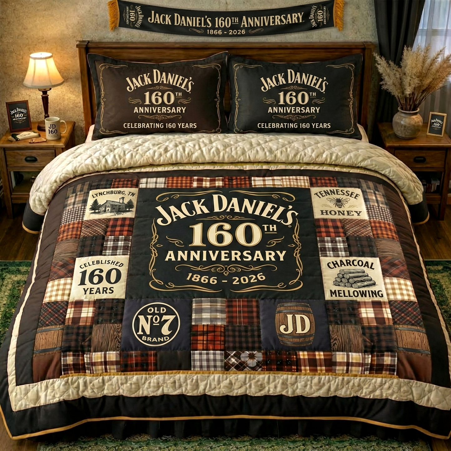 Jack Dani 160TH Anniversary Emboidery Pattern Quilt Bedding Set