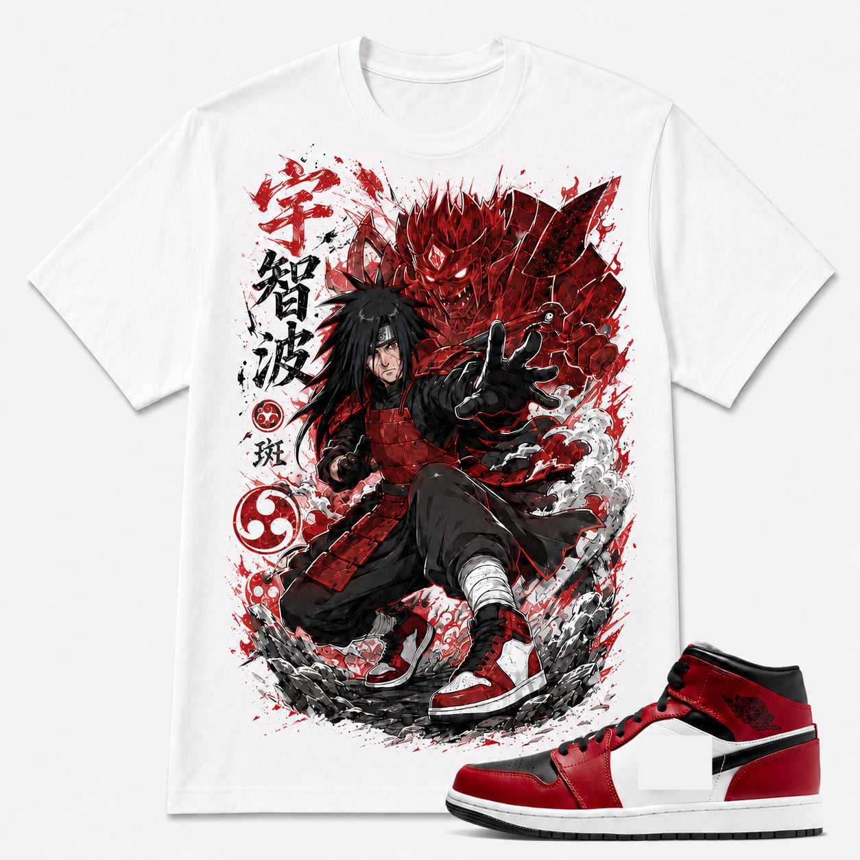 "MADARA SUSANOO" Shirt To Match AJ 1 Mid Black Gym Red, AJ 1 Matching Shirt