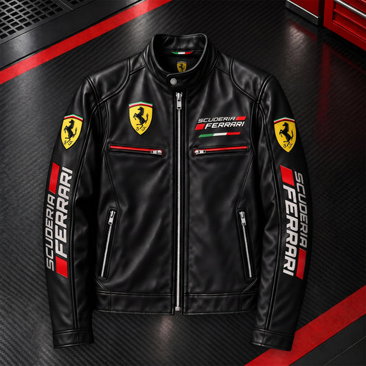 Scuderia Ferrar Racing Collar Leather Jacket