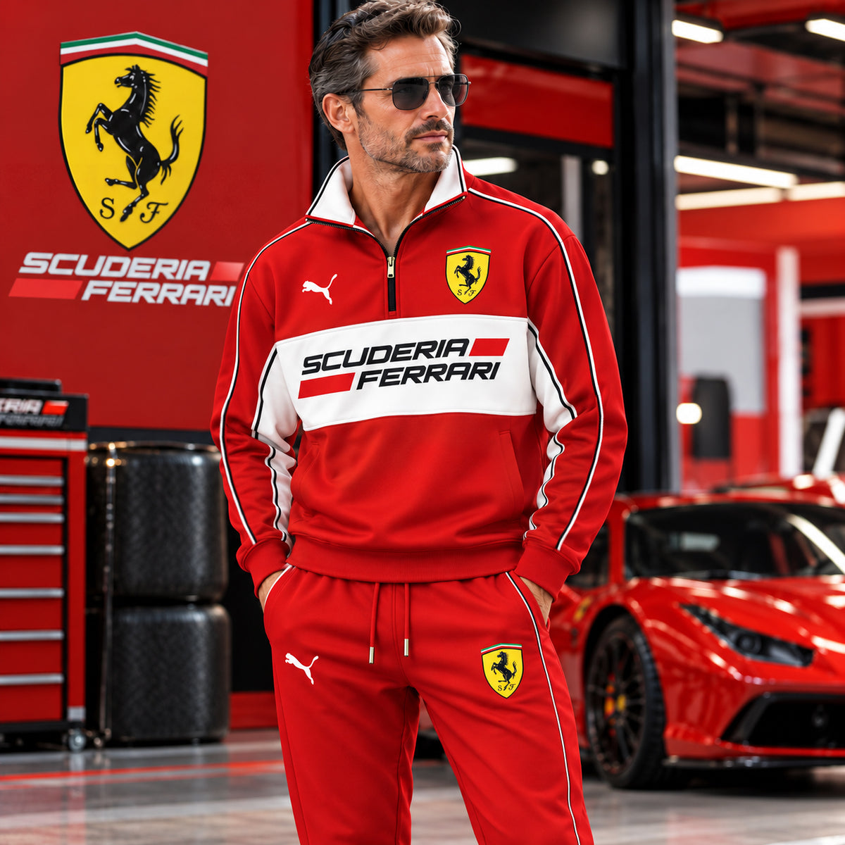 Scuderia Ferrar Racing Stand Collar Zip Set