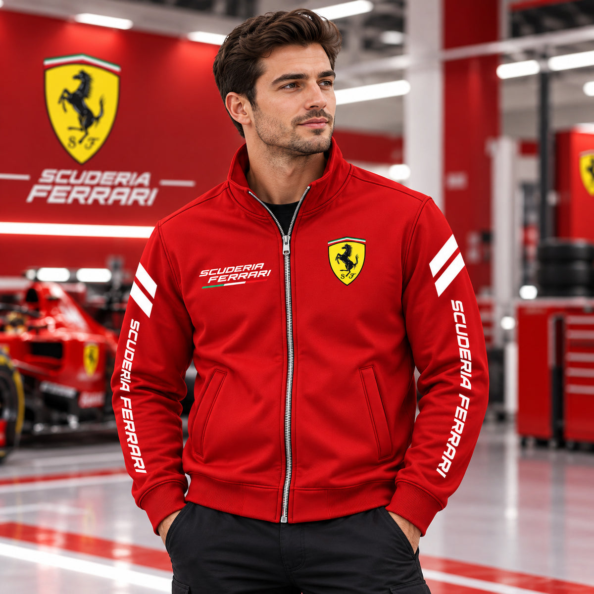 Scuderia Ferrar Racing Zipper Stand Collar Jacket