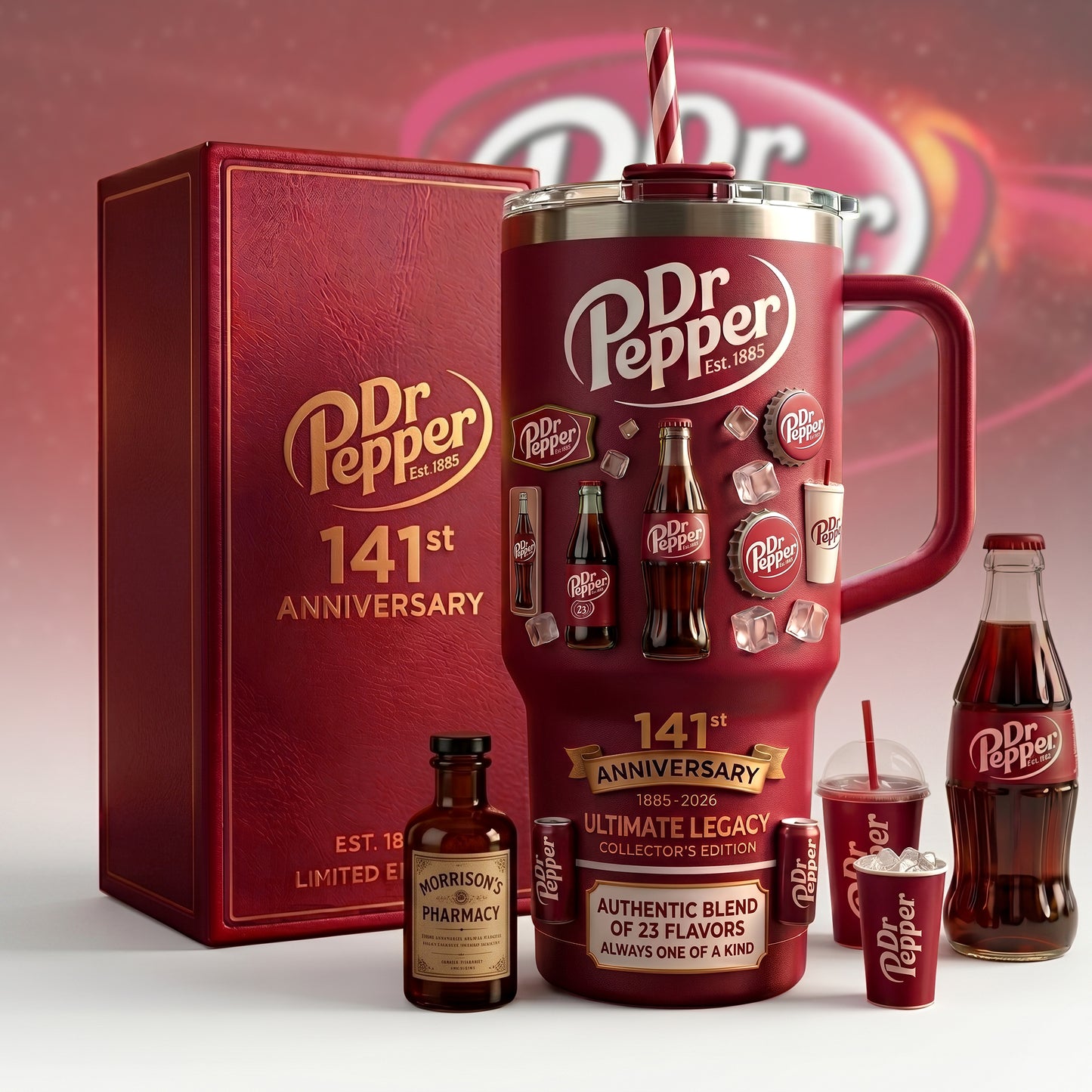 Dr Pepper 141st Anniversary Insulated Tumbler 30oz V9, Dr Pepper Tumbler 40oz