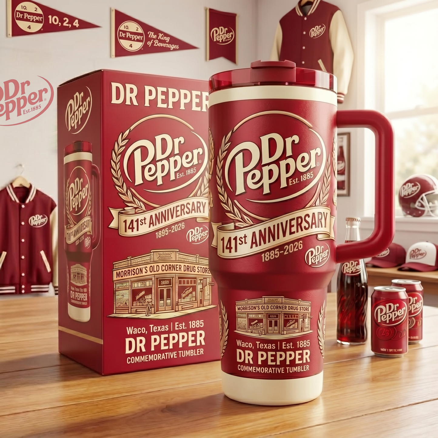 Dr Pepper 141st Anniversary Insulated Tumbler 30oz V8, Dr Pepper Tumbler 40oz