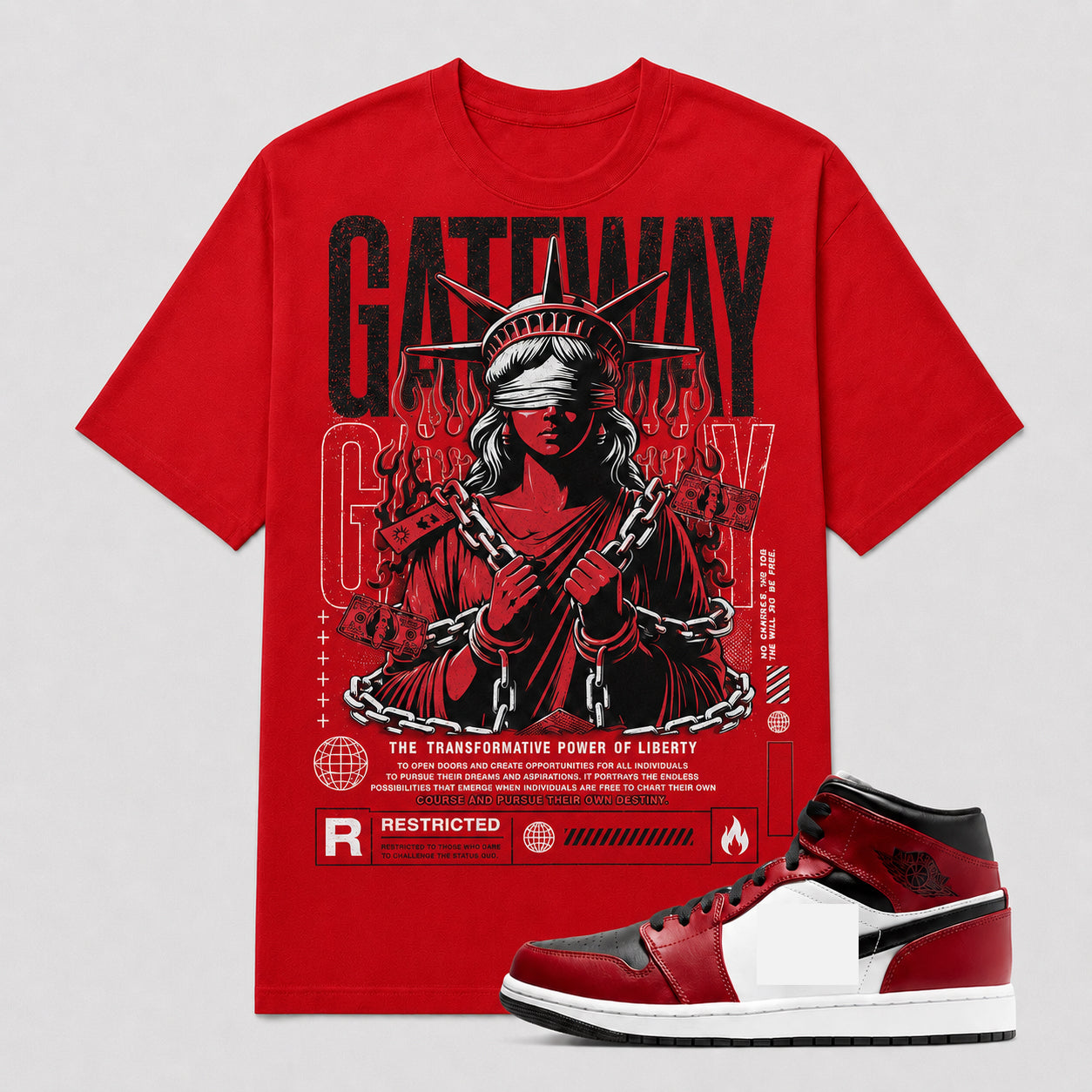 "GATEWAY" Shirt To Match AJ 1 Mid Black Gym Red, AJ 1 Matching Shirt