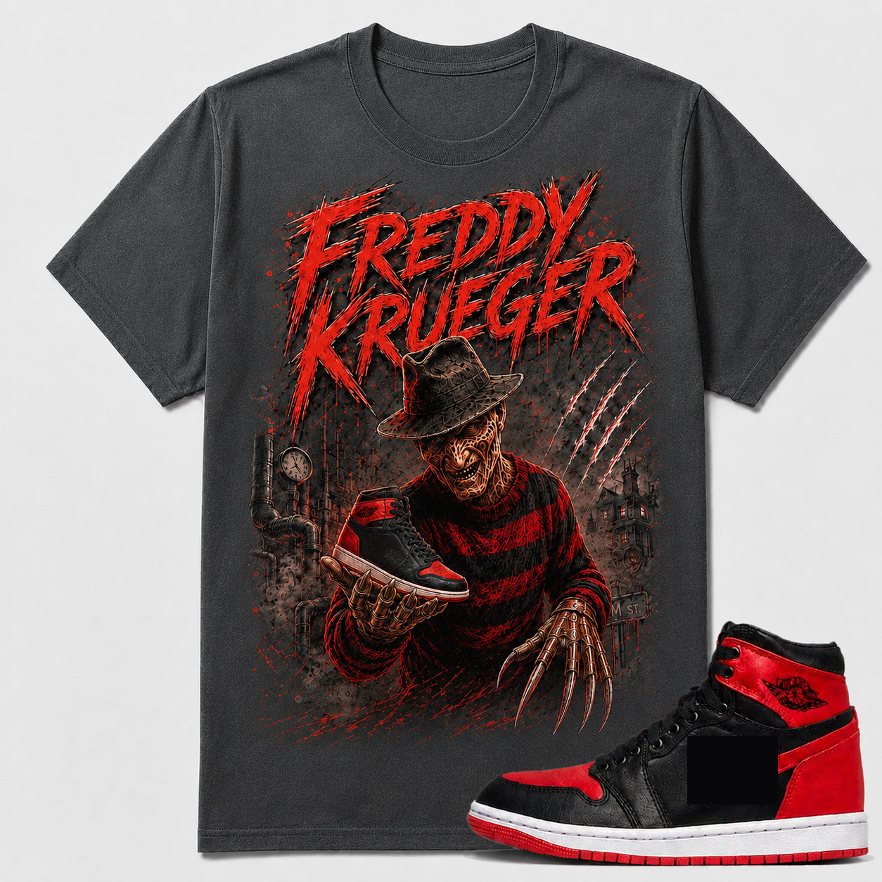 "FREDDY" Shirt To Match AJ 1 Retro High ‘Satin Bred’, AJ 1 Matching Shirt