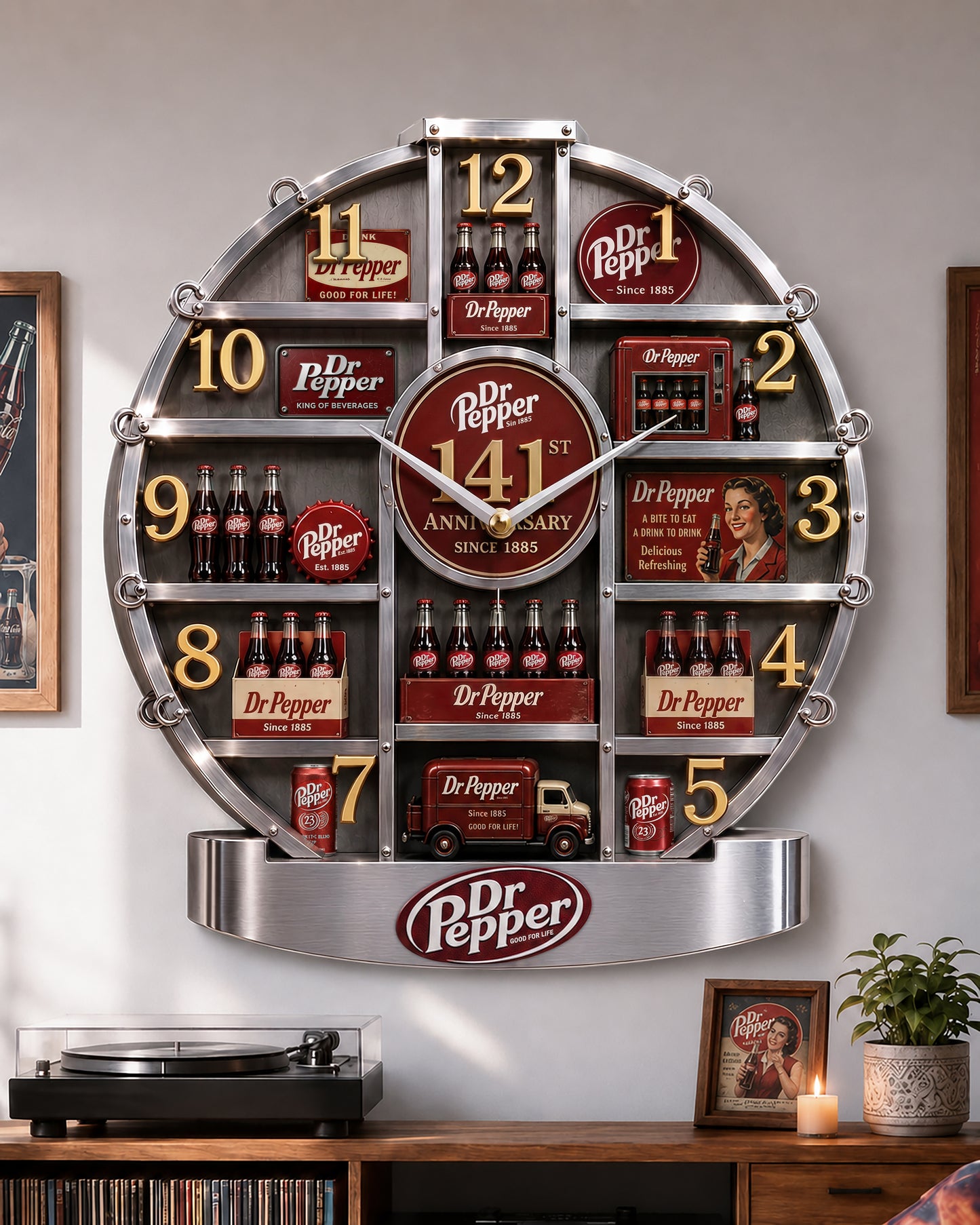 Dr Pepper 141st Anniversary Home Decorative 3D Visual Effect Acrylic Wall Clock V3