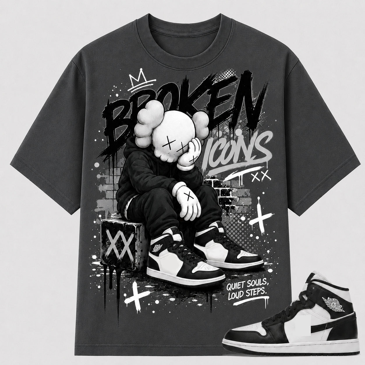 "BROKEN ICONS" Shirt To Match AJ 1 Mid Panda, AJ 1 Matching Shirt