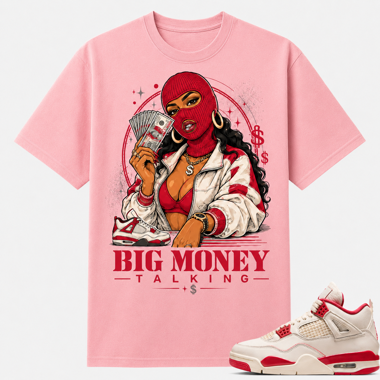 BIG MONEY TALKING Shirt To Match AJ 4 Retro Pale Ivory and Tough Red, AJ 4 Retro Pale Ivory and Tough Red Shirt