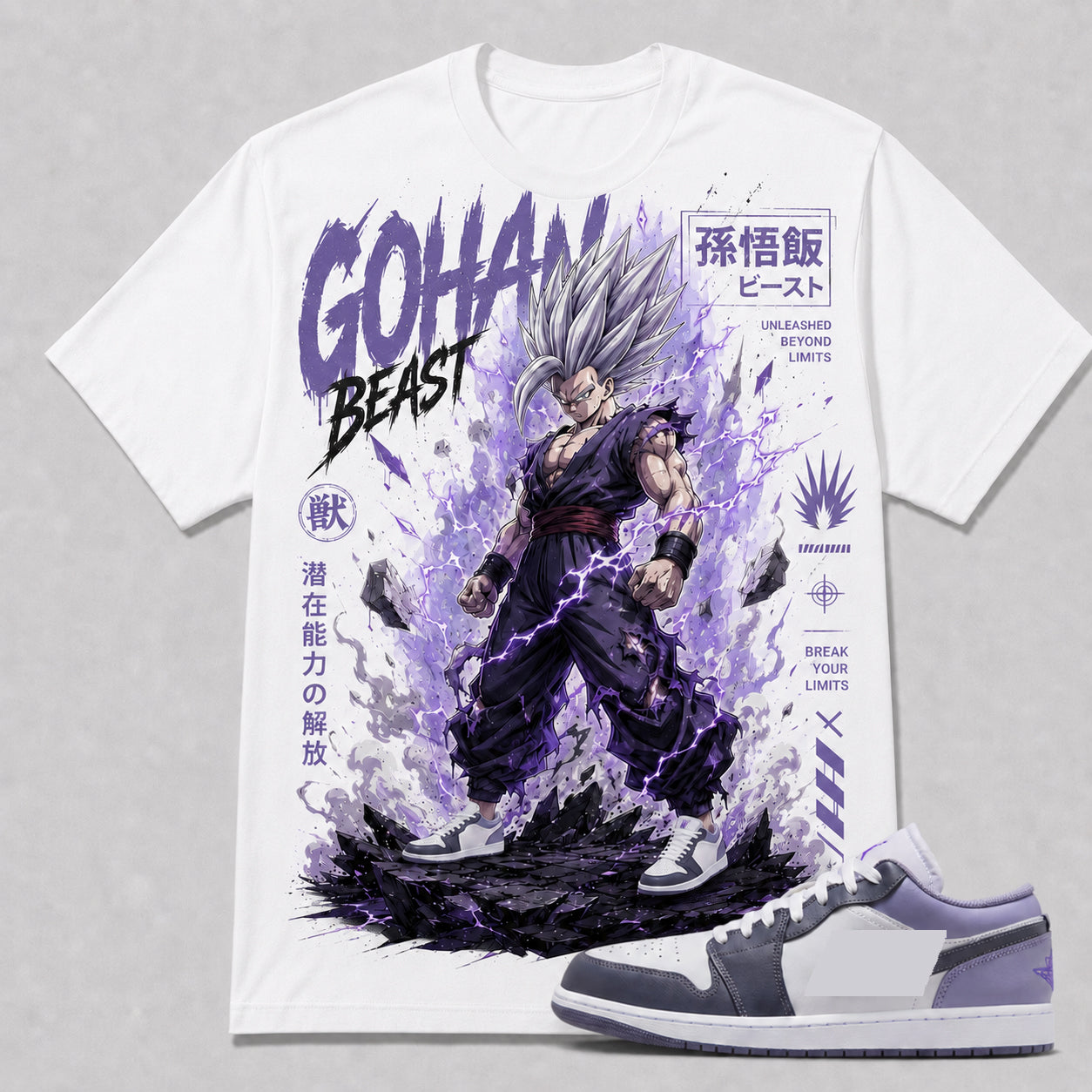 "GOHAN BEAST" Shirt To Match AJ 1 Low ‘Purple White’, AJ 1 Matching Shirt
