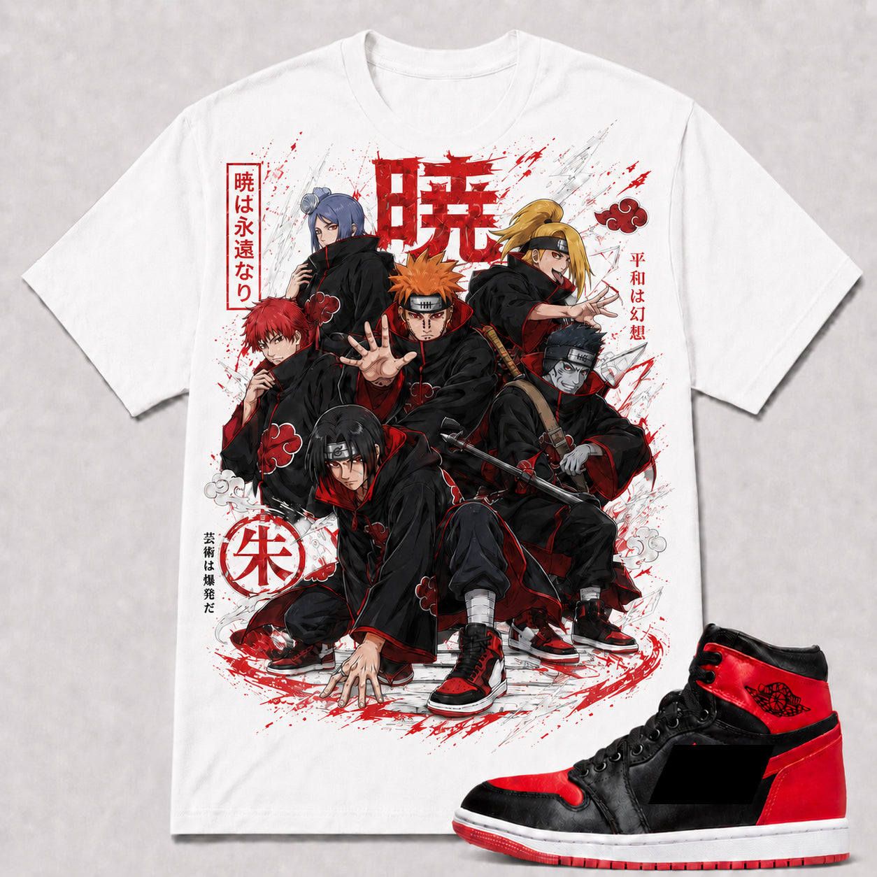 "AKATSUKI" Shirt To Match AJ 1 High Satin Bred, AJ 1 Matching Shirt