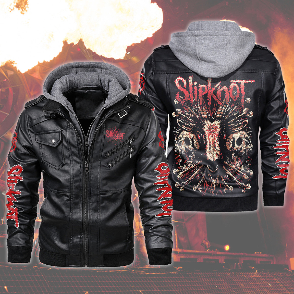 Sk Leather Jacket Q2 with Hood Black Q100511