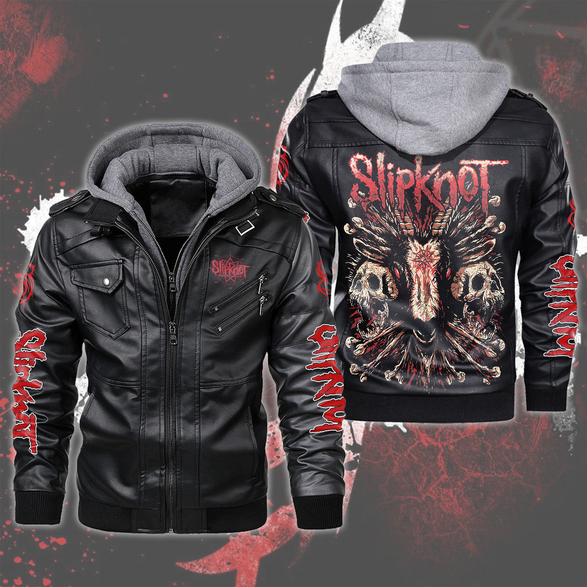 Sk Leather Jacket Q2 with Hood Black Q100511
