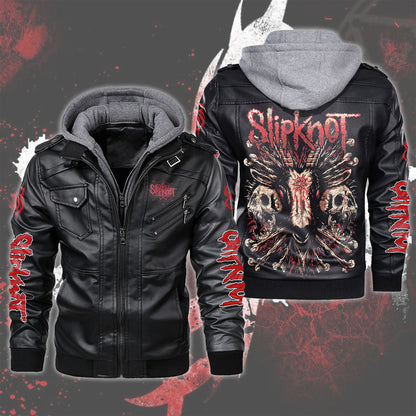 Sk Leather Jacket Q2 with Hood Black Q100511