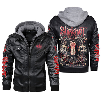 Sk Leather Jacket Q2 with Hood Black Q100511