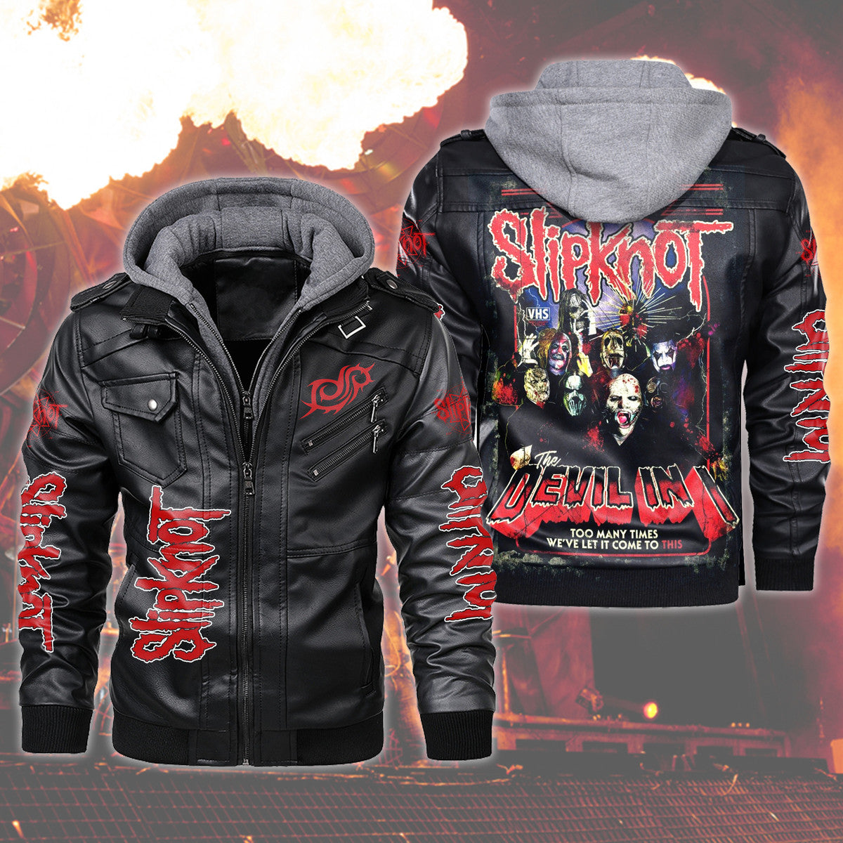 Sk Leather Jacket 2 with Hood Black Q120205