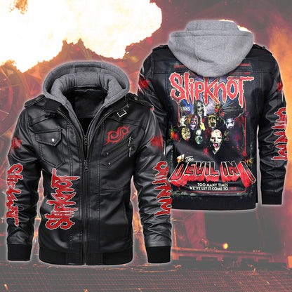 Sk Leather Jacket 2 with Hood Black Q120205