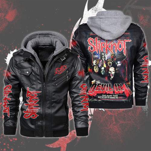 Sk Leather Jacket 2 with Hood Black Q120205