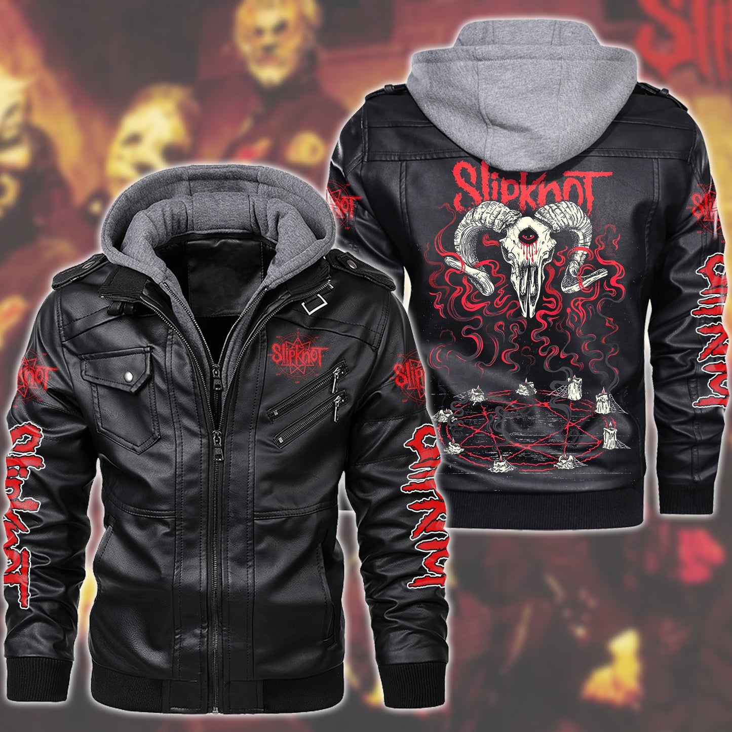 Sk Leather Jacket 3 with Hood Black Q130501
