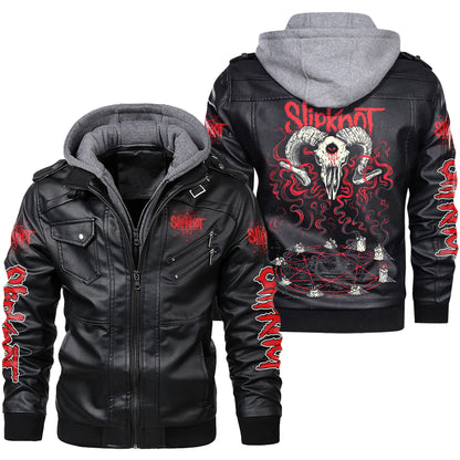 Sk Leather Jacket 3 with Hood Black Q130501