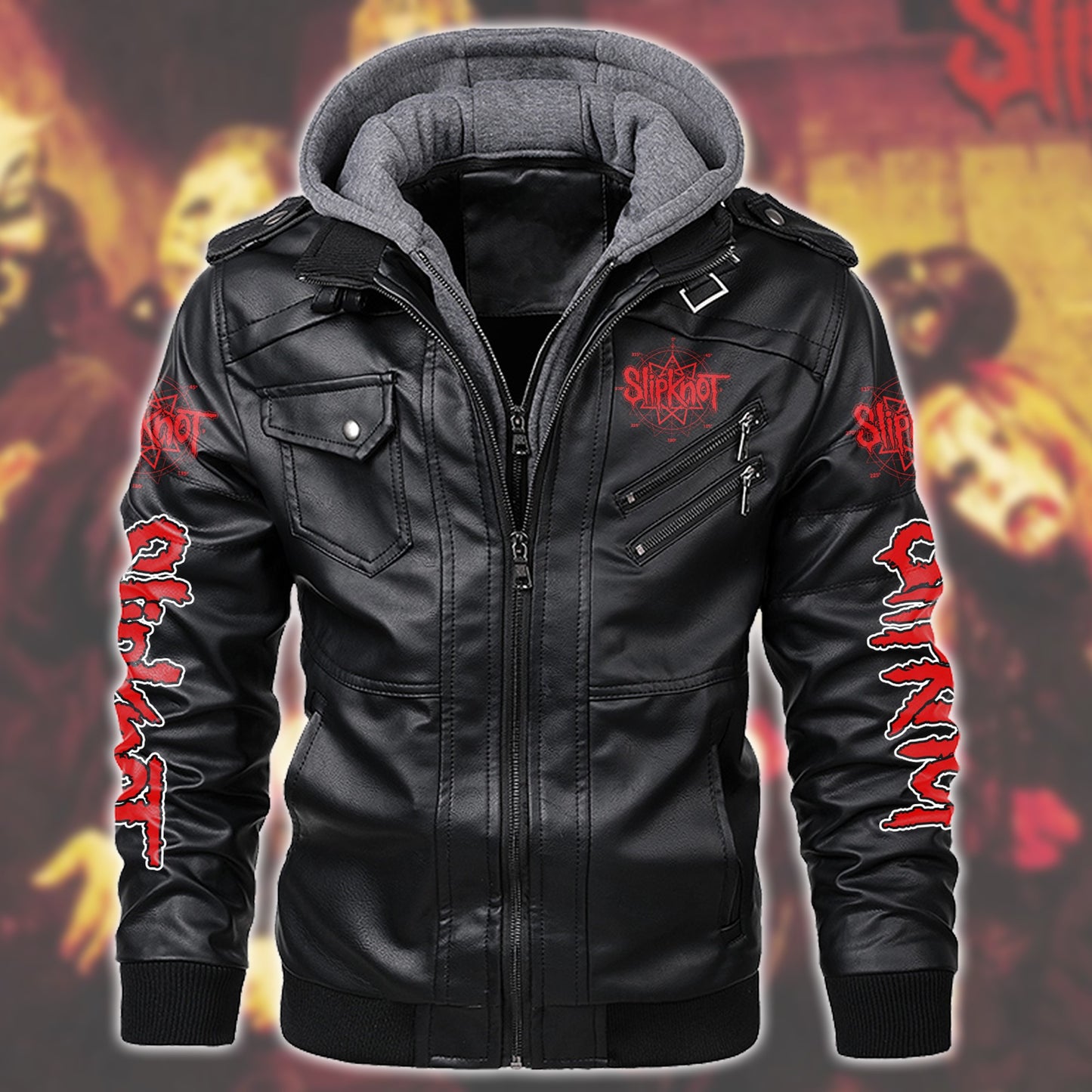 Sk Leather Jacket 3 with Hood Black Q130501