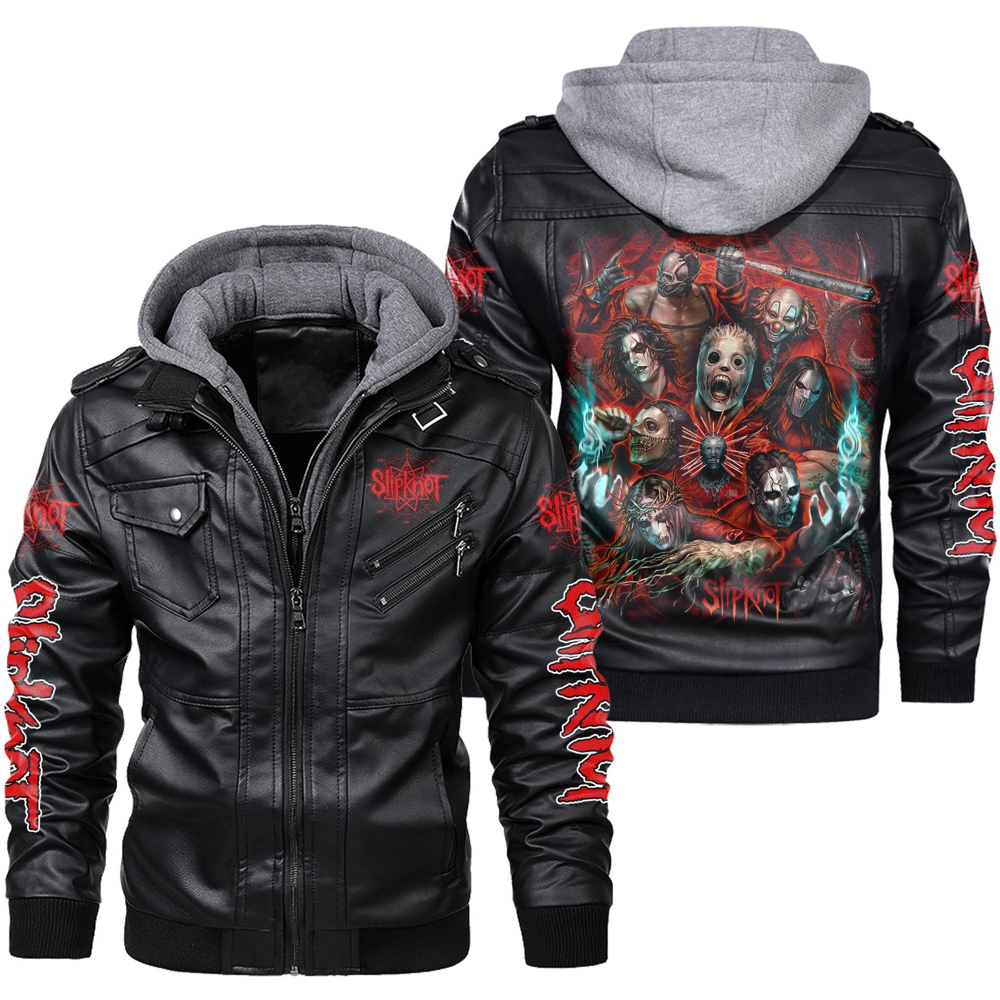 Sk Leather Jacket 4 with Hood Black Q160508