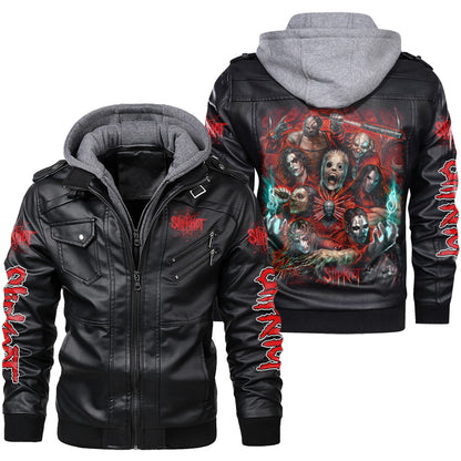 Sk Leather Jacket 4 with Hood Black Q160508