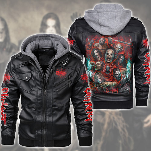 Sk Leather Jacket 4 with Hood Black Q160508
