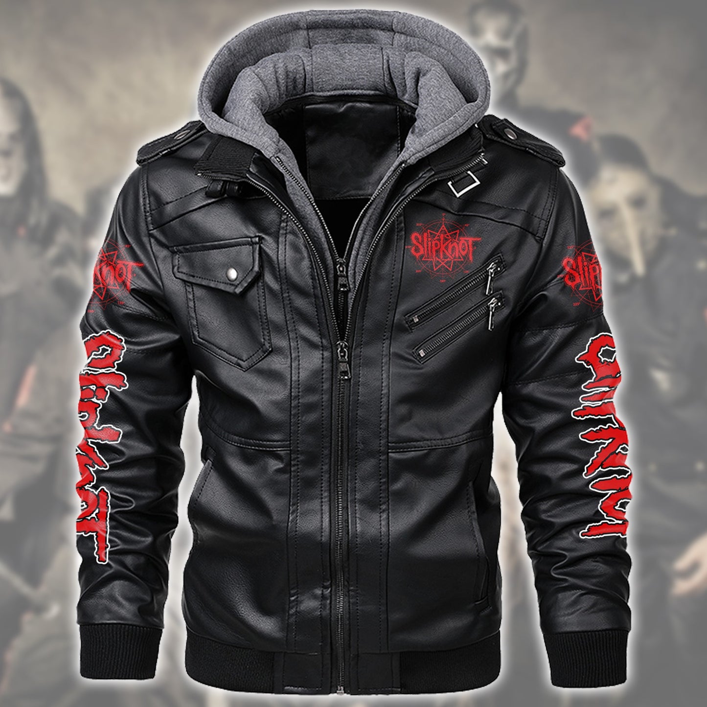 Sk Leather Jacket 4 with Hood Black Q160508