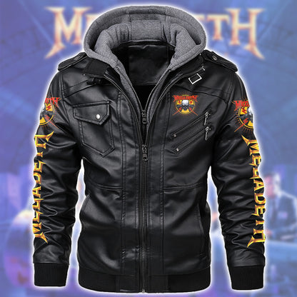 MGD Rust In Peace Leather Jacket with Hood Black Q160509