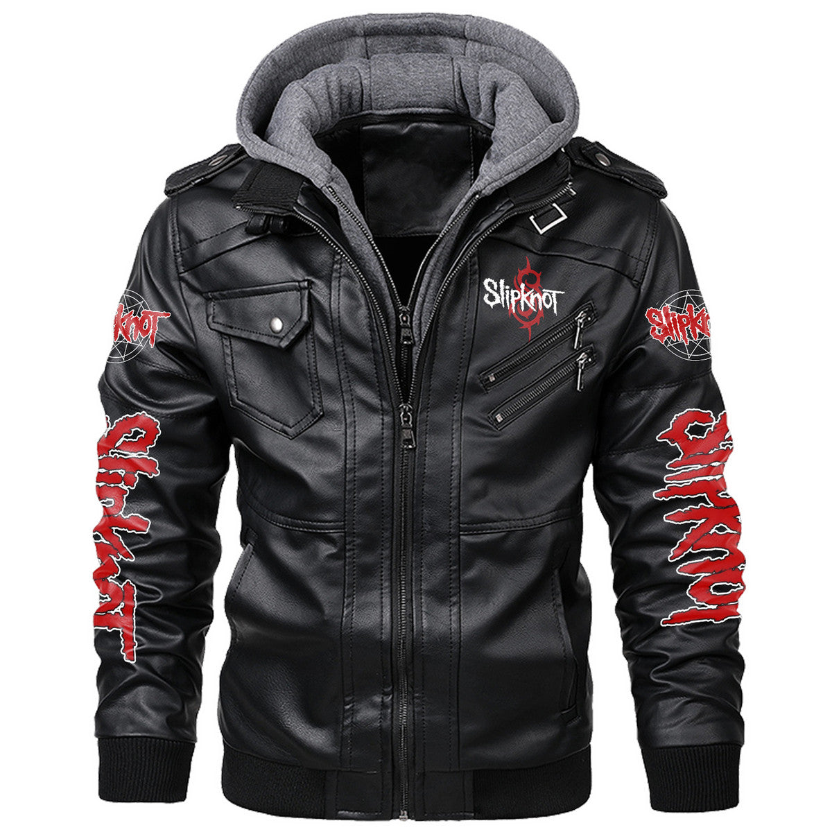 Sk Leather Jacket with Hood 5 Black Q200602