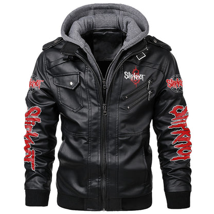 Sk Leather Jacket with Hood 5 Black Q200602