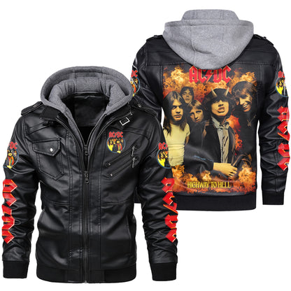 AC Highway To Hell Leather Jacket with Hood Black Q120607