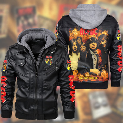 AC Highway To Hell Leather Jacket with Hood Black Q120607