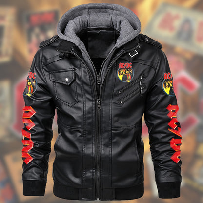 AC Highway To Hell Leather Jacket with Hood Black Q120607