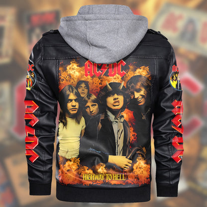 AC Highway To Hell Leather Jacket with Hood Black Q120607