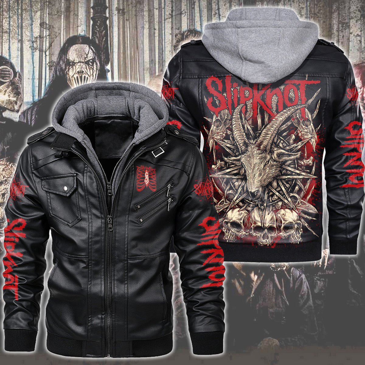 Sk Leather Jacket with Hood 6 Black Q220607