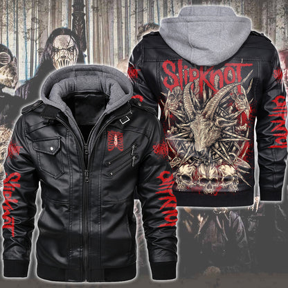 Sk Leather Jacket with Hood 6 Black Q220607